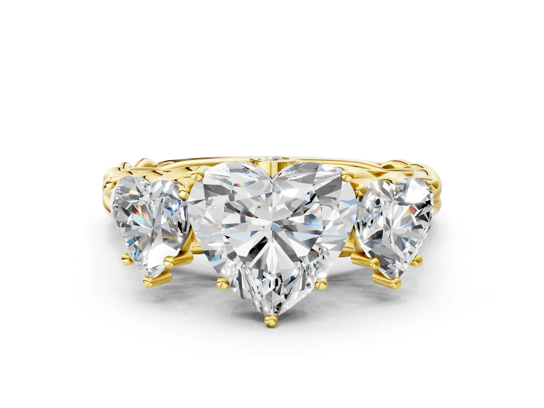Yellow gold Three-Stone Heart Cut Diamond Braided Band Ring with Four-Prong Setting_37