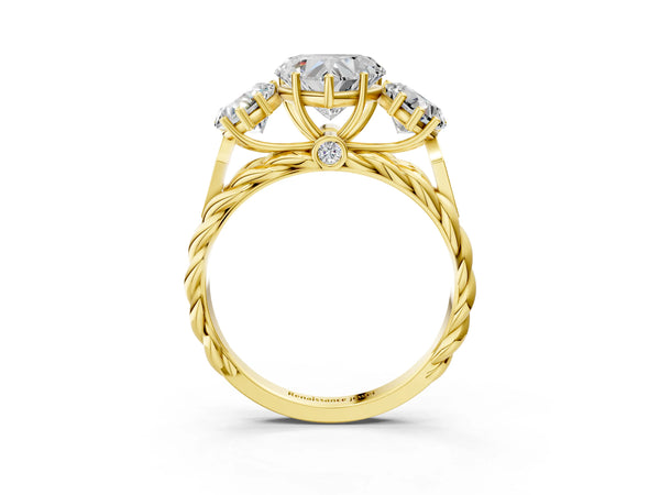 Yellow gold Three-Stone Heart Cut Diamond Braided Band Ring with Four-Prong Setting