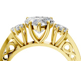 Yellow gold Three-Stone Heart Cut Diamond Cathedral Engagement Ring with Prong Setting_10