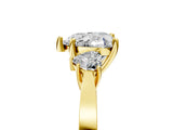 Yellow gold Three-Stone Heart Cut Diamond Cathedral Engagement Ring with Prong Setting_11