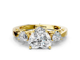 Yellow gold Three-Stone Heart Cut Diamond Cathedral Engagement Ring with Prong Setting_6