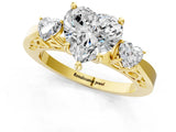 Yellow gold Three-Stone Heart Cut Diamond Cathedral Engagement Ring with Prong Setting_7