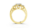 Yellow gold Three-Stone Heart Cut Diamond Cathedral Engagement Ring with Prong Setting_9