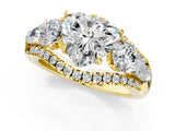 Yellow gold Three-Stone Heart Cut Diamond Engagement Ring with Pave Band and Prong Setting_3