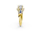Yellow gold Three-Stone Heart Cut Diamond Engagement Ring with Pave Band and Prong Setting_4