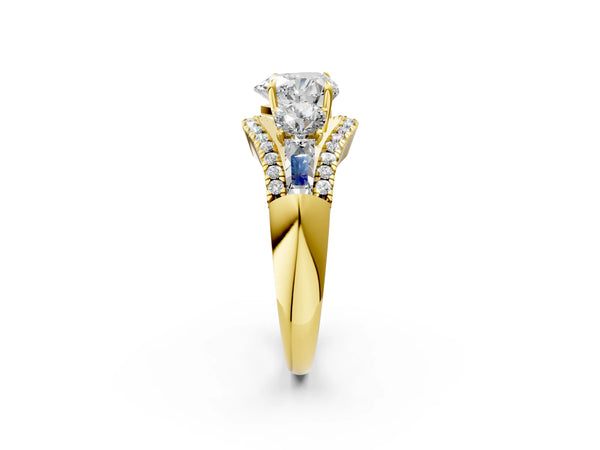 Yellow Gold Heart-Shaped Five Stone Baguette Engagement Ring Setting