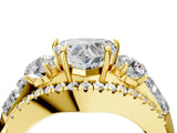 Yellow gold Three-Stone Heart Cut Diamond Engagement Ring with Pave Band and Prong Setting_6