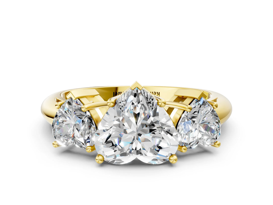 Yellow gold Three-Stone Heart Cut Diamond Engagement Ring with Prong Setting on a White Gold Band_30