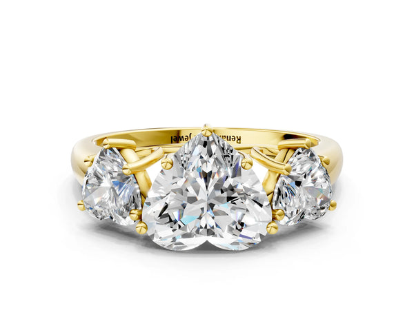 Yellow gold Three-Stone Heart Cut Diamond Engagement Ring with Prong Setting