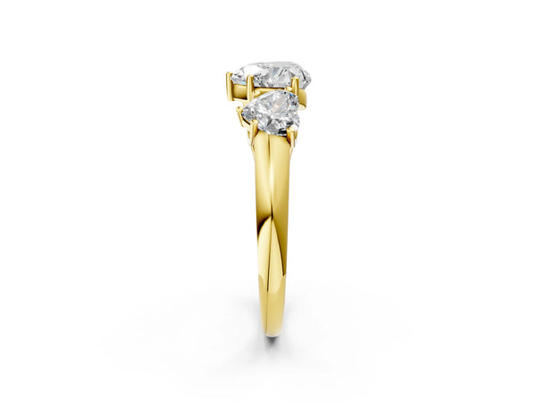 Yellow gold Three-Stone Heart Cut Diamond Engagement Ring with Prong Setting