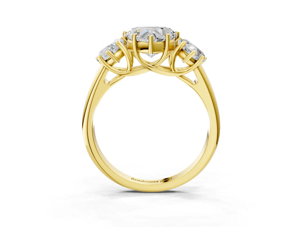 Yellow gold Three-Stone Heart Cut Diamond Engagement Ring with Prong Setting