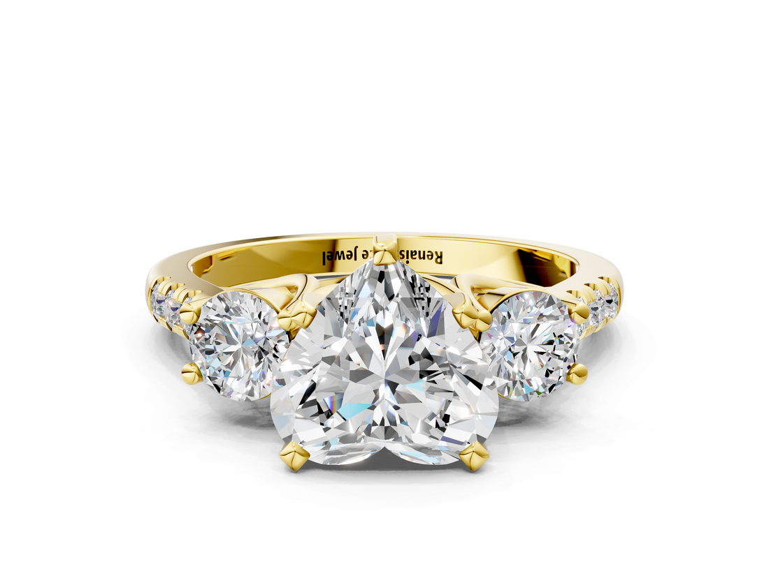 Yellow gold Three-Stone Heart Cut Diamond Pavé Band with Four-Prong Setting_37