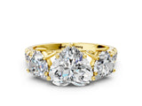 Yellow gold Three-Stone Heart Cut Diamond Pavé Band with Prong Setting_3