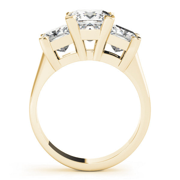 Yellow gold Three-Stone Heart Cut Diamond Ring with Channel Set Band and Four-Prong Setting 2