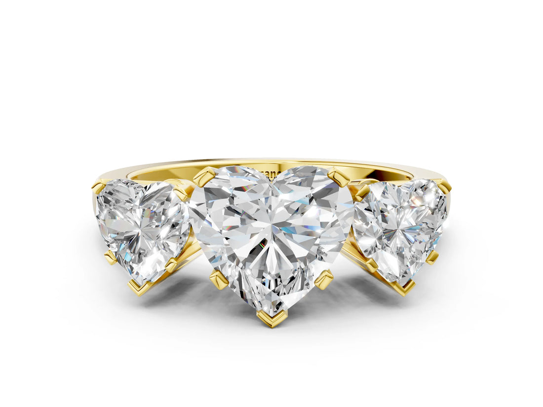Yellow gold Three-Stone Heart Cut Diamond Ring with Channel Set Band and Four-Prong Setting_18