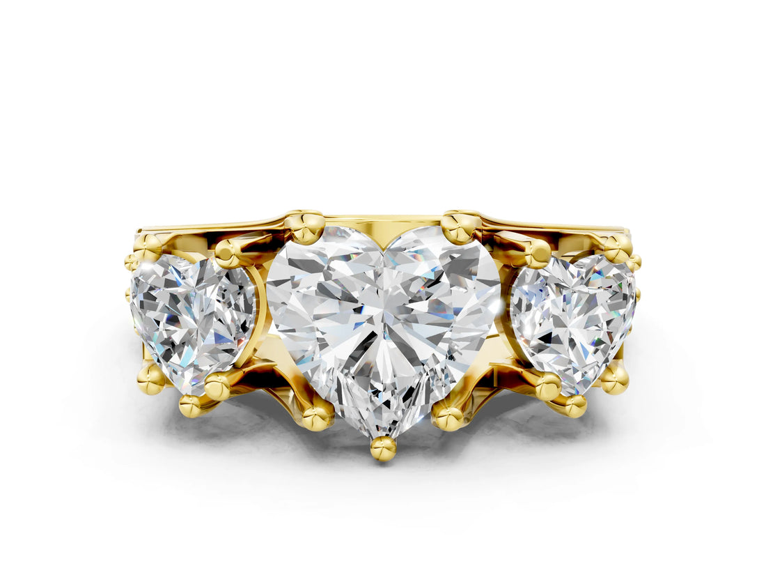 Yellow gold Three-Stone Heart Cut Diamond Ring with Channel-Set Band and Four-Prong Setting_64