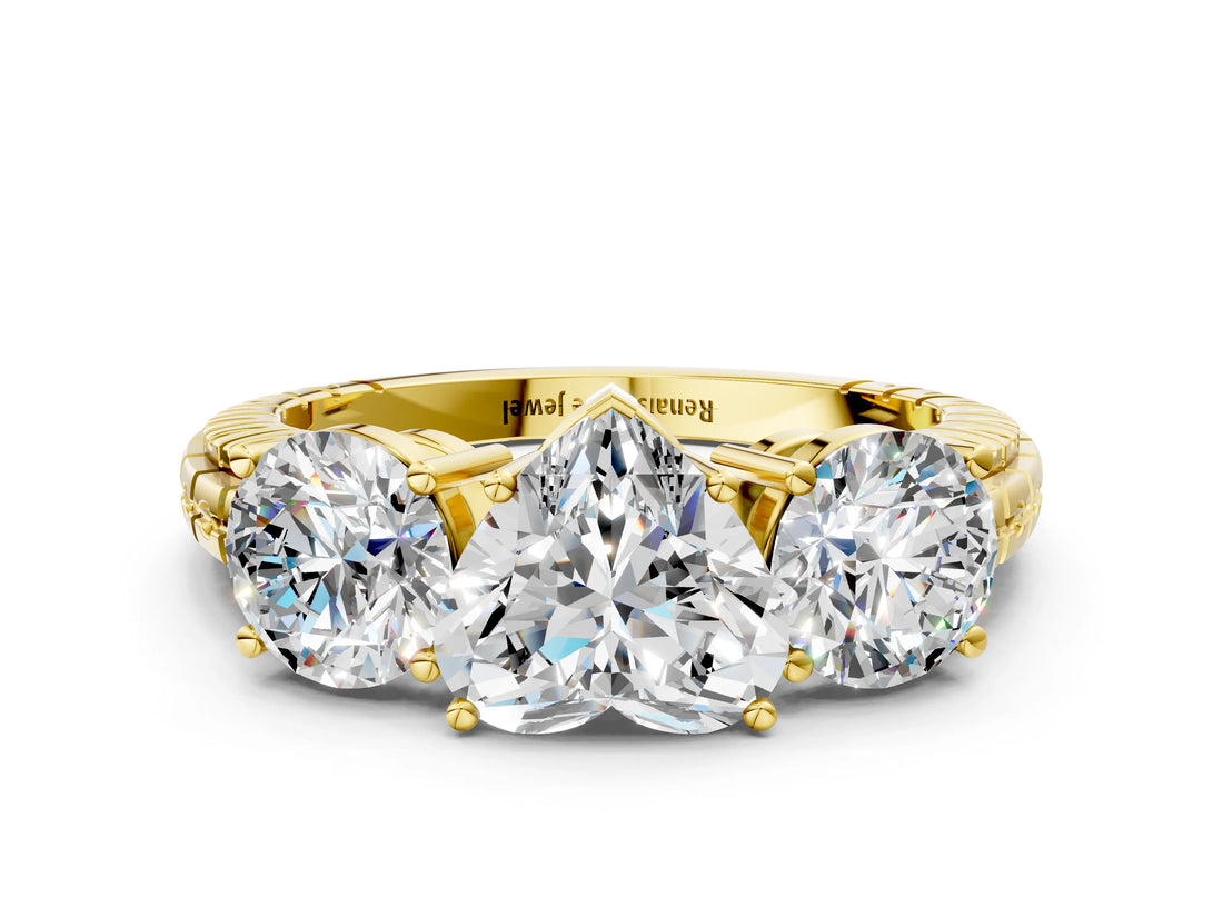 Yellow gold Three-Stone Heart Cut Diamond Ring with Channel-Set Band and Prong Setting_6