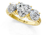 Yellow gold Three-Stone Heart Cut Diamond Ring with Channel-Set Band and Prong Setting_7
