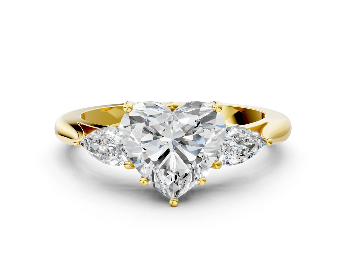 Yellow gold Three-Stone Heart Cut Diamond Ring with Pear  Side Stones in Four-Prong Setting_18
