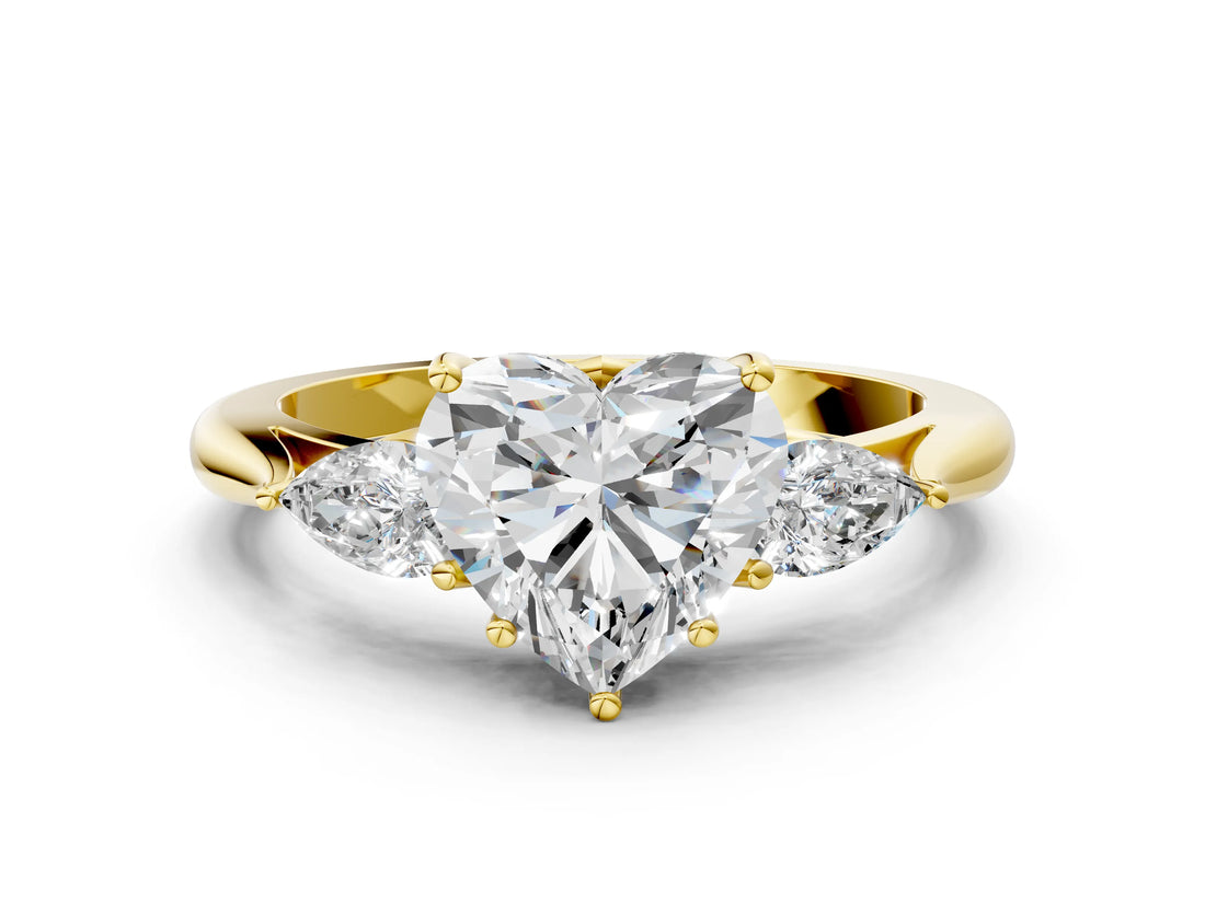 Yellow gold Three-Stone Heart Cut Diamond Ring with Pear  Side Stones in Four-Prong Setting_48
