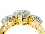 Yellow gold Three-Stone Heart Cut Diamond Ring with Round Side Stones, Classic Band, and Four-Prong Setting_11