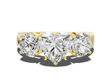 Yellow gold Three-Stone Heart Cut Diamond Ring with Round Side Stones, Classic Band, and Four-Prong Setting_7
