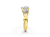 Yellow gold Three-Stone Heart Cut Diamond Ring with Round Side Stones, Classic Band, and Four-Prong Setting_9