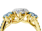 Yellow gold Three-Stone Heart Cut Diamond Ring with Round with Aquamarine side stone Pavé Band and Prong Setting_4