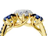 Yellow gold Three-Stone Heart Cut Diamond Ring with Round with Blue Sapphire side stone Pavé Band and Prong Setting_4