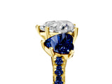 Yellow gold Three-Stone Heart Cut Diamond Ring with Round with Blue Sapphire side stone Pavé Band and Prong Setting_5