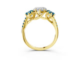 Yellow gold Three-Stone Heart Cut Diamond Ring with Round with Blue Topaz side stone Pavé Band and Prong Setting_3