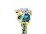 Yellow gold Three-Stone Heart Cut Diamond Ring with Round with Blue Topaz side stone Pavé Band and Prong Setting_5