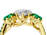 Yellow gold Three-Stone Heart Cut Diamond Ring with Round with Emerald side stone Pavé Band and Prong Setting_4