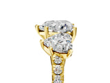 Yellow gold Three-Stone Heart Cut Diamond Ring with Round with Moissanite side stone Pavé Band and Prong Setting_5