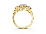 Yellow gold Three-Stone Heart Cut Diamond Ring with Round with Morganite side stone Pavé Band and Prong Setting_3