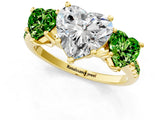Yellow gold Three-Stone Heart Cut Diamond Ring with Round with Peridot side stone Pavé Band and Prong Setting_1