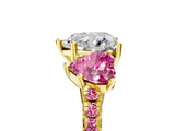 Yellow gold Three-Stone Heart Cut Diamond Ring with Round with Pink Sapphire side stone Pavé Band and Prong Setting_5