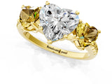 Yellow gold Three-Stone Heart Cut Diamond Ring with Round with Yellow Sapphire side stone Pavé Band and Prong Setting_1