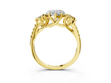 Yellow gold Three-Stone Heart Cut Diamond Ring with Round with Yellow Sapphire side stone Pavé Band and Prong Setting_3