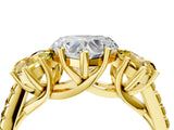 Yellow gold Three-Stone Heart Cut Diamond Ring with Round with Yellow Sapphire side stone Pavé Band and Prong Setting_4