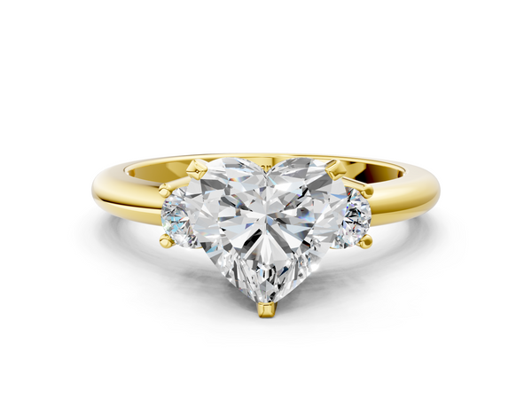 Yellow gold Three-Stone Heart Cut Diamond Solitaire with Prong Setting and Classic Band