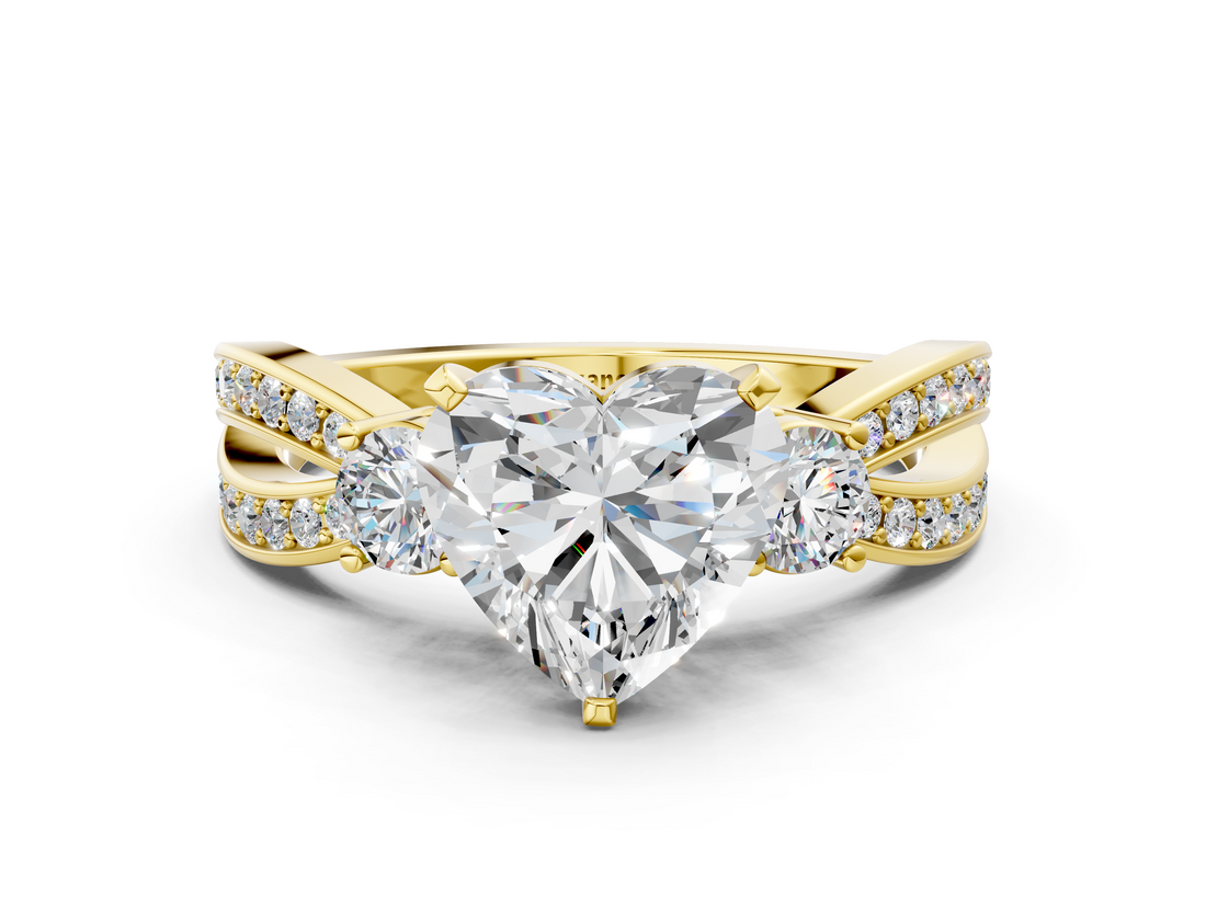 Yellow gold Three-Stone Heart Cut Diamond Twist Band with Prong Setting_65