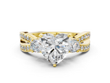 Yellow gold Three-Stone Heart Cut Diamond Twist Band with Prong Setting_65