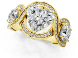 Yellow gold Three-Stone Heart Cut Diamond Wave Pave Band with Prong Setting_16