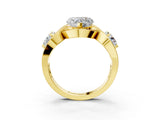 Yellow gold Three-Stone Heart Cut Diamond Wave Pave Band with Prong Setting_18