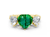 Yellow gold Three-Stone Heart Cut Emerald Braided Band Ring with Four-Prong Setting_12