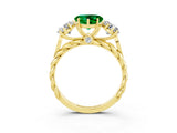 Yellow gold Three-Stone Heart Cut Emerald Braided Band Ring with Four-Prong Setting_15