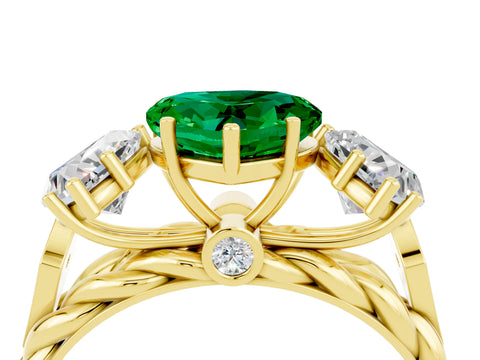 Yellow gold Three-Stone Heart Cut Emerald Braided Band Ring with Four-Prong Setting_16
