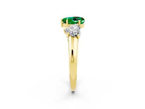 Yellow gold Three-Stone Heart Cut Emerald Engagement Ring with Prong Setting_2