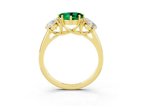 Yellow gold Three-Stone Heart Cut Emerald Engagement Ring with Prong Setting_3